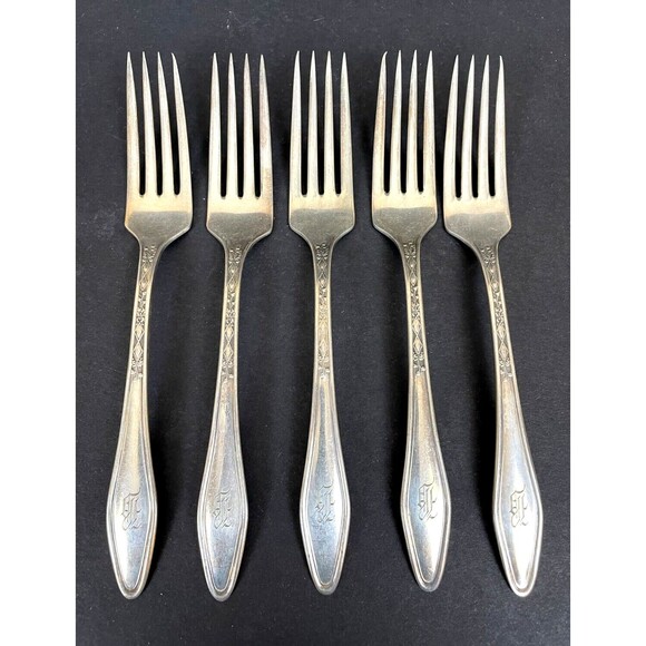 5 Stratford Silver Co. Special Sectional Forks Silverplate Flatware *Monogrammed - Picture 1 of 8